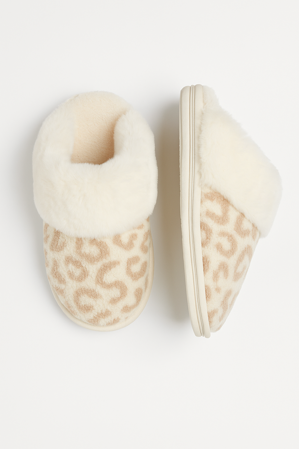 Leopard Faux Fur Cuff Slippers