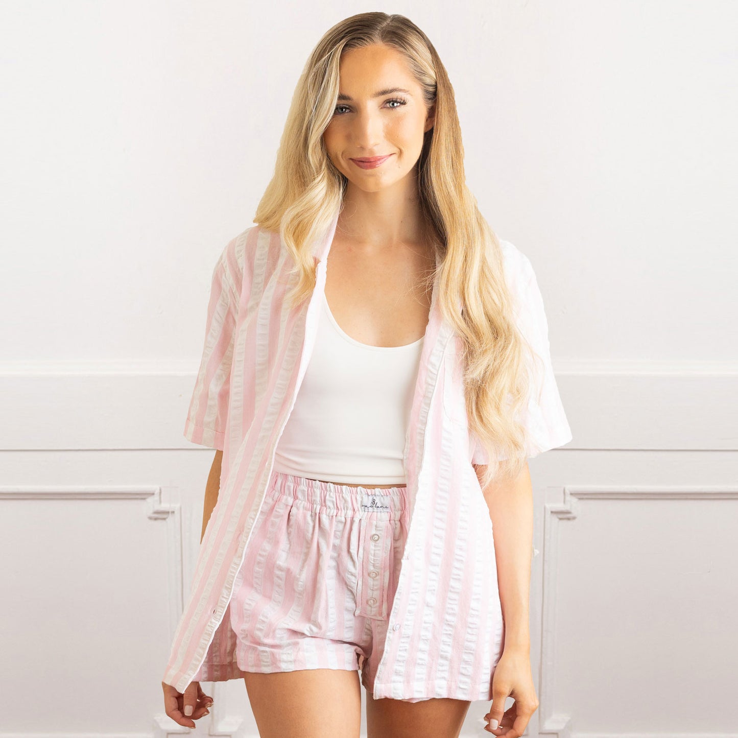 FIRE SALE - Pink Textured Stripe Boxer Pj Set