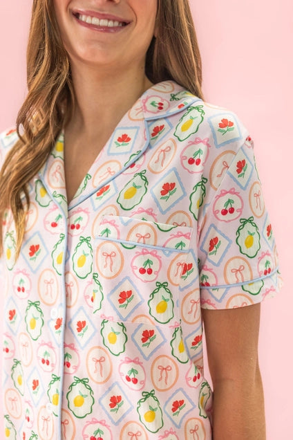 FIRE SALE - Fruit Cocktail Ruffle Hem Shorts Pajama Set
