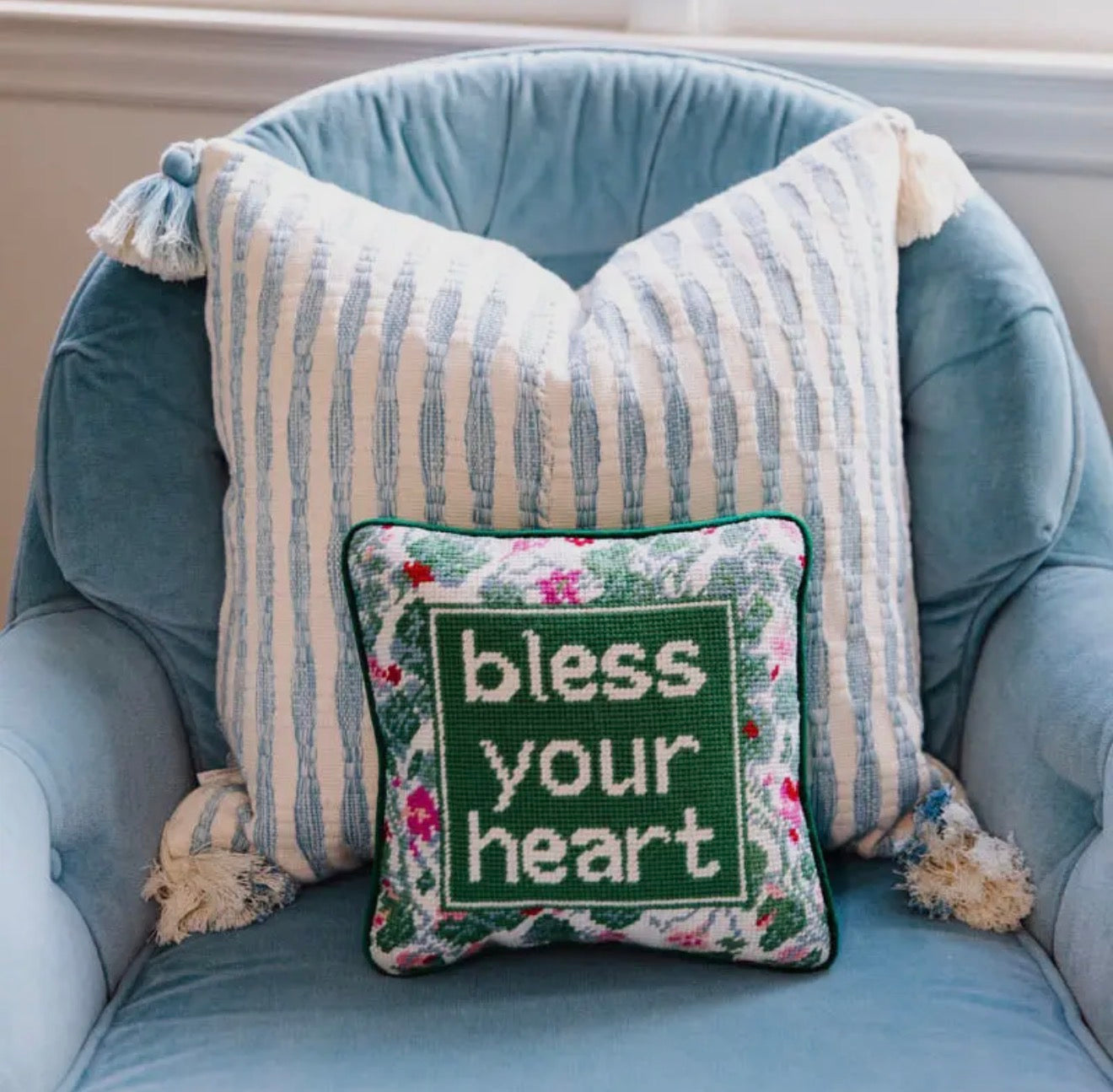 Bless Your Heart Needlepoint Pillow