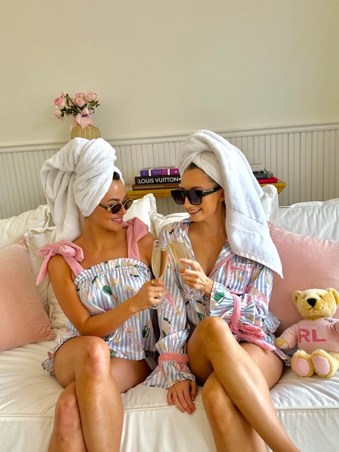 Champagne Stripe Satin Ruffle Short Pj Set