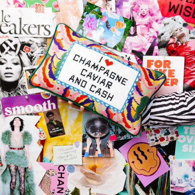 Caviar & Cash Needlepoint Pillow