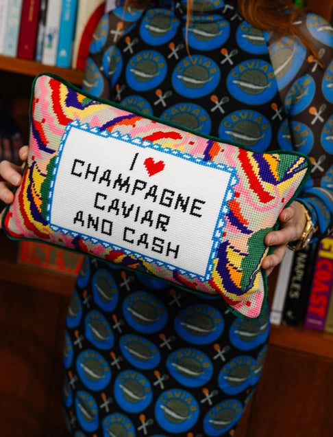 Caviar & Cash Needlepoint Pillow
