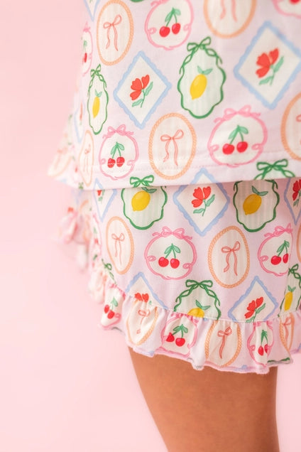 Fruit Cocktail Ruffle Hem Shorts Pajama Set