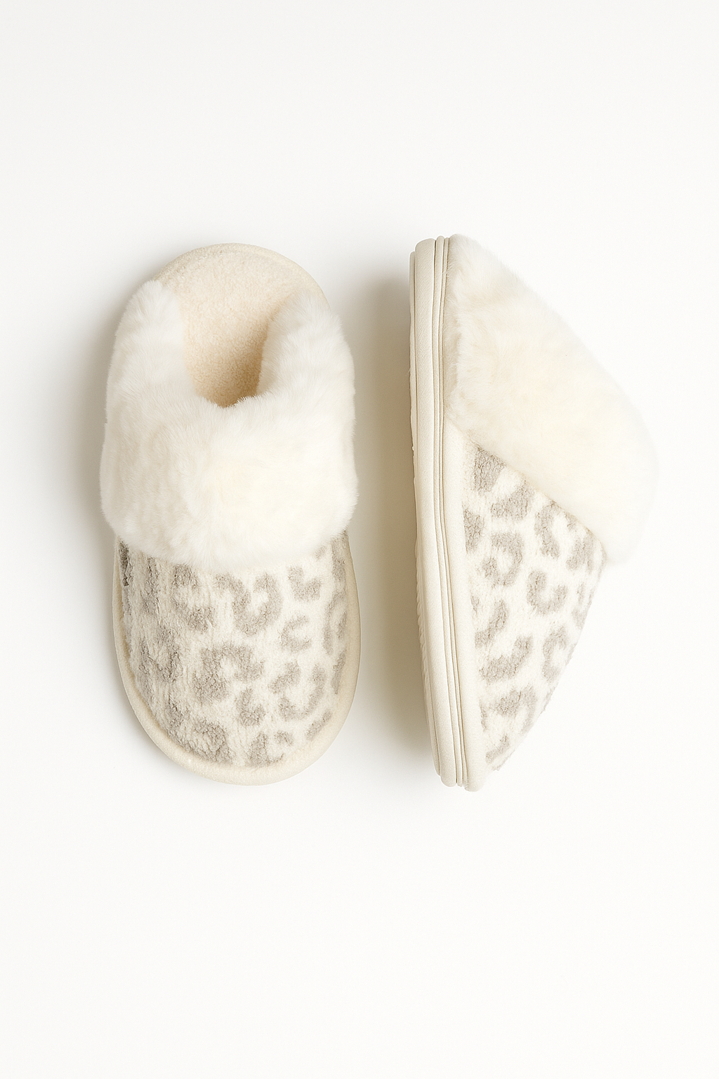 Leopard Faux Fur Cuff Slippers
