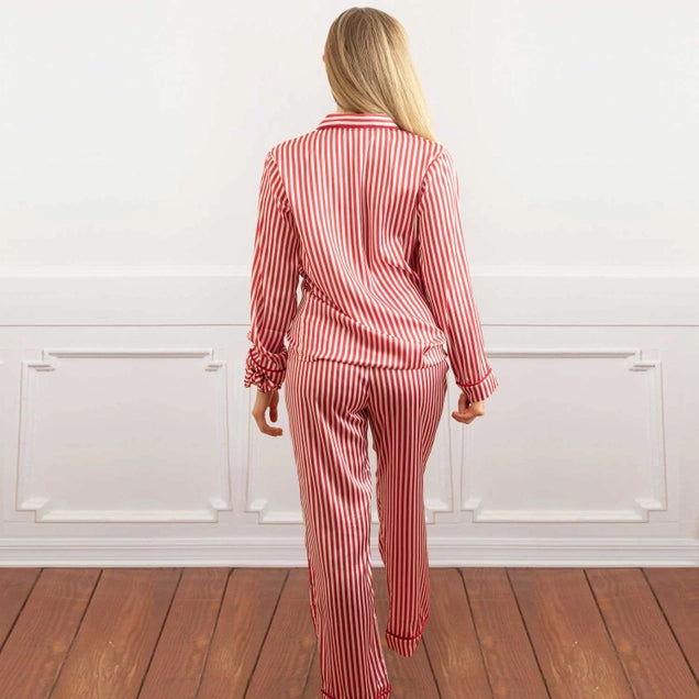 Red Stripe Satin Pant Pj Set