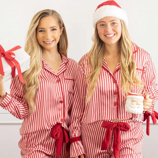 Red Stripe Satin Pant Pj Set
