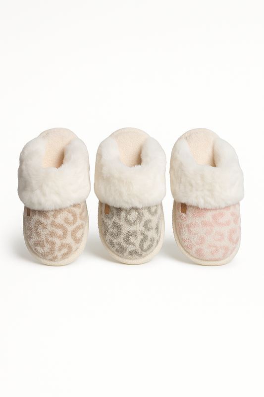 Leopard Faux Fur Cuff Slippers